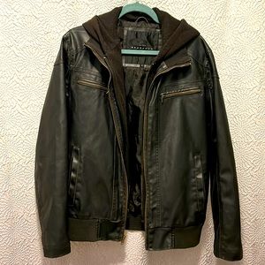 Men’s Sean John Medium Brown Faux Leather Jacket with Removable Hood.